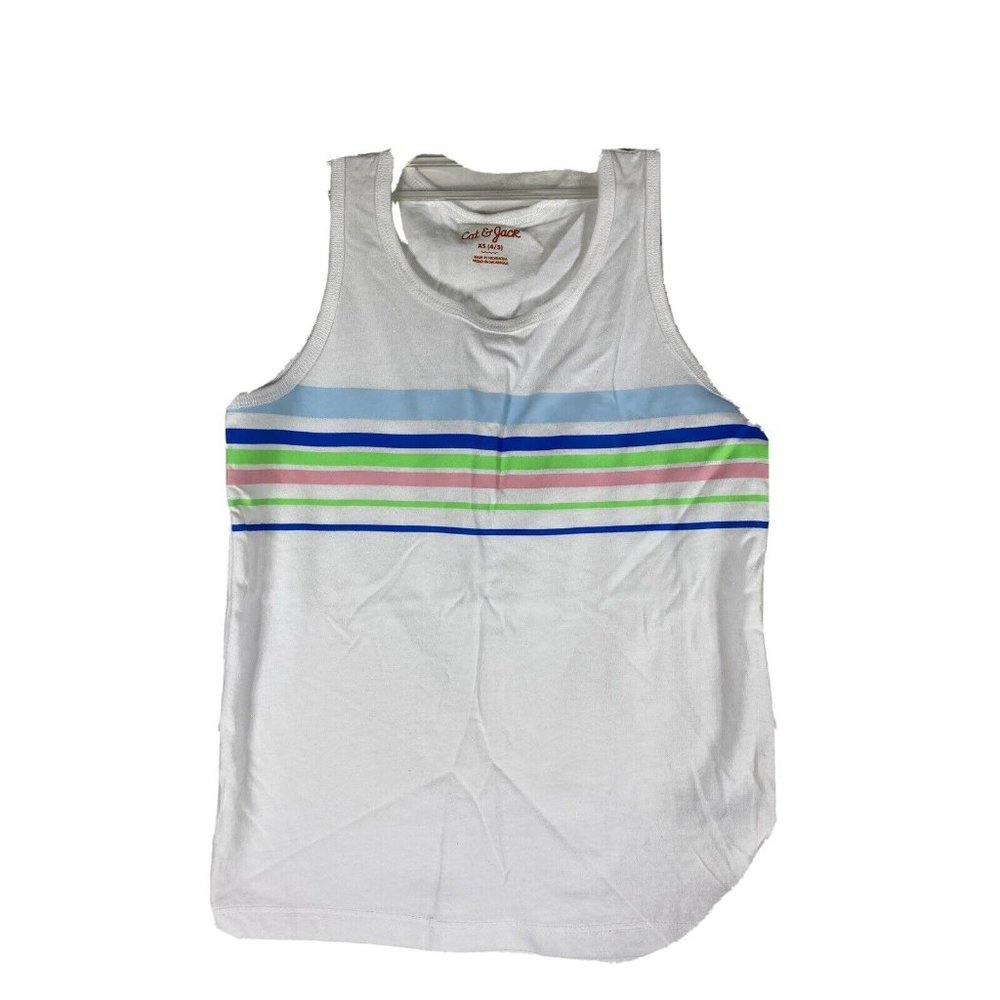 Cat & Jack Girls Tank Top XS 4/5 White Stripes